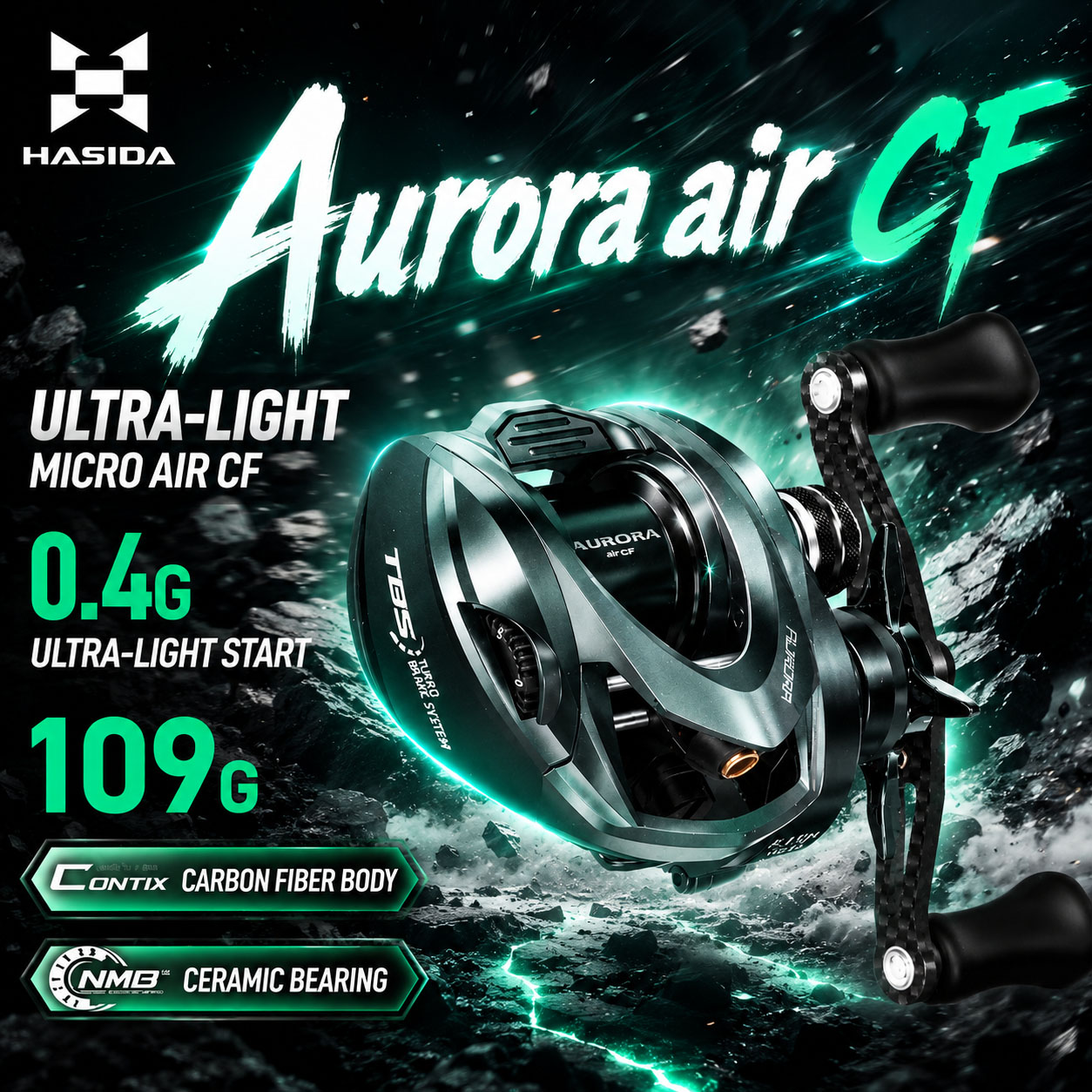 Spincast Reel - HASIDA Aurora AirCF Carbon BFS Baitcasting